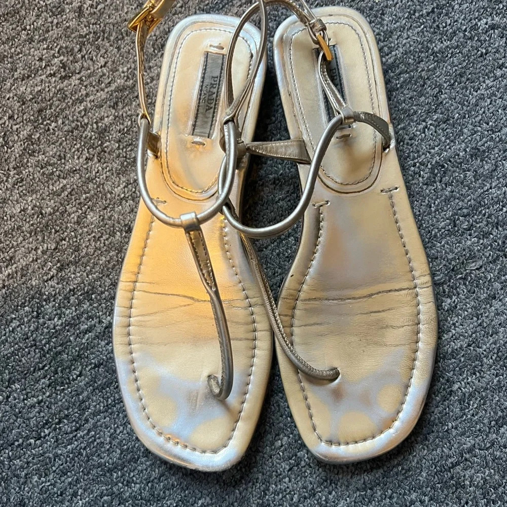 Prada Metallic Thong Sandal, size 36.5 - Picture 3 of 8